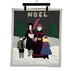 80s Handmade Quilted Christmas Wall Hanging "NOEL" Carolers Appliqué Art 25"x28"